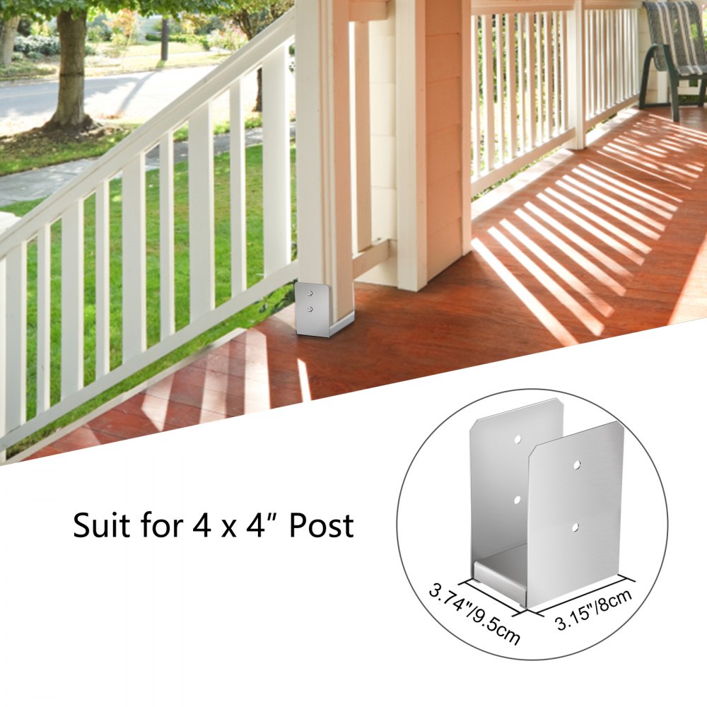 Vevor 3 X Base Para Postes Cuadrados 9,5x8x14,5 Cm Soporte Sujeta Postes Plata