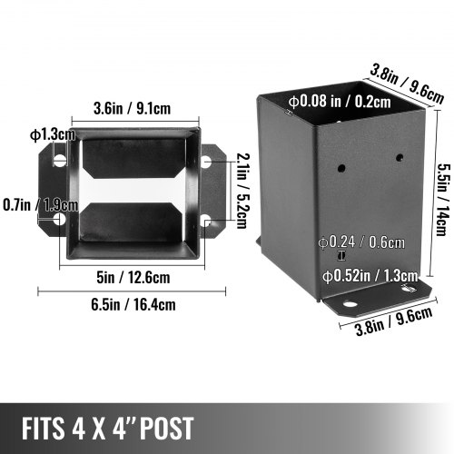 VEVOR Base para Postes Cuadrados 16,4 x 9,6 x 14 cm, Anclaje Poste con Diámetro Interno 9,1 x 9,1 cm, Soporte para Postes de Madera Cuadrada, Anclajes Madera, Poste Galvanizado 10 Piezas Color Negro