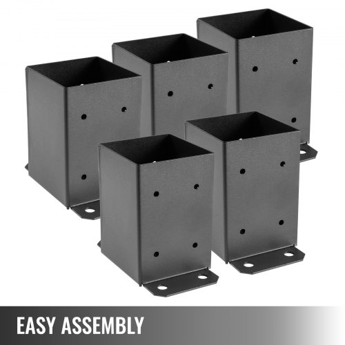 VEVOR Base para Postes Cuadrados 16,4 x 9,6 x 14 cm, Anclaje Poste con Diámetro Interno 8,9 x 8,9 cm, Soporte para Postes de Madera Cuadrada, Anclajes Madera, Poste Galvanizado, 5 Piezas Color Negro