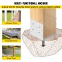 Base de poste ajustable VEVOR que asegura postes de madera en pisos de madera, concreto y ladrillo.