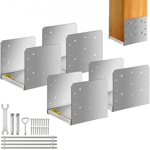 VEVOR Base para Poste 4 Piezas Soporte de Poste Cuadrado 19 x 19,8 x 18 cm Base Atornillar para Poste 8" x 8" Espesor 2 mm Anclaje Metálico para Poste de Valla Anclaje Poste Madera Acero Inoxidable