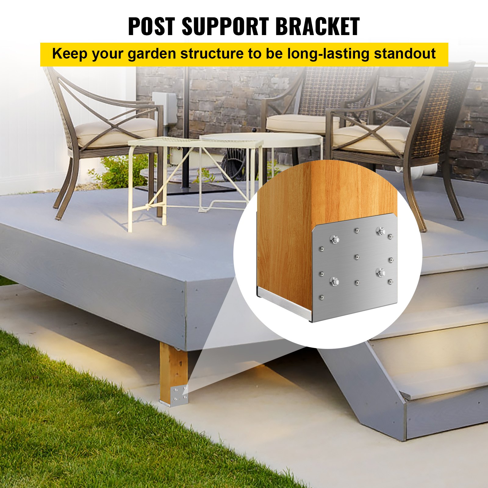 VEVOR Base para Poste 4 Piezas Soporte de Poste Cuadrado 19 x 19,8 x 18 cm Base Atornillar para Poste 8" x 8" Espesor 2 mm Anclaje Metálico para Poste de Valla Anclaje Poste Madera Acero Inoxidable