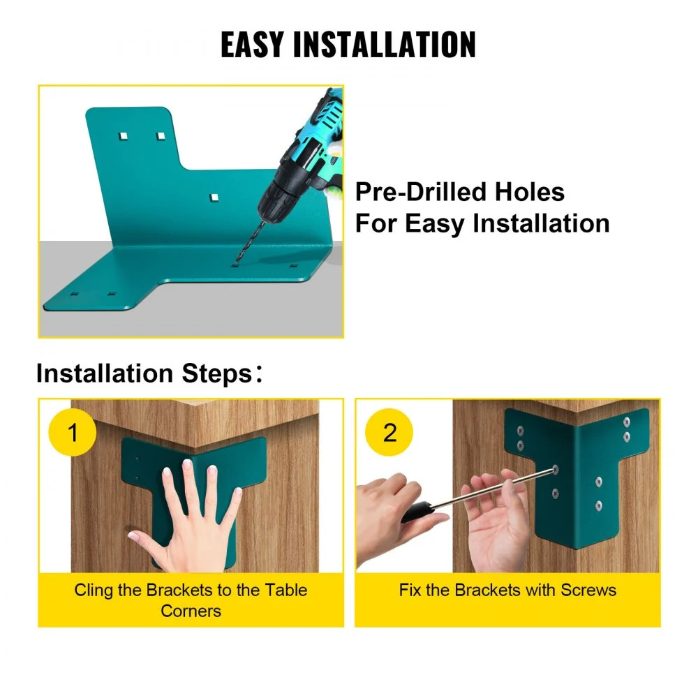 VEVOR Soportes de Esquina 8 Piezas Kit de Soporte para Mesa de Taller de Acero Grosor de 4 mm Soportes en Ángulo Recto con Kit de Hardware Accesorio de Borde de Escritorio Común Bricolaje Familiar