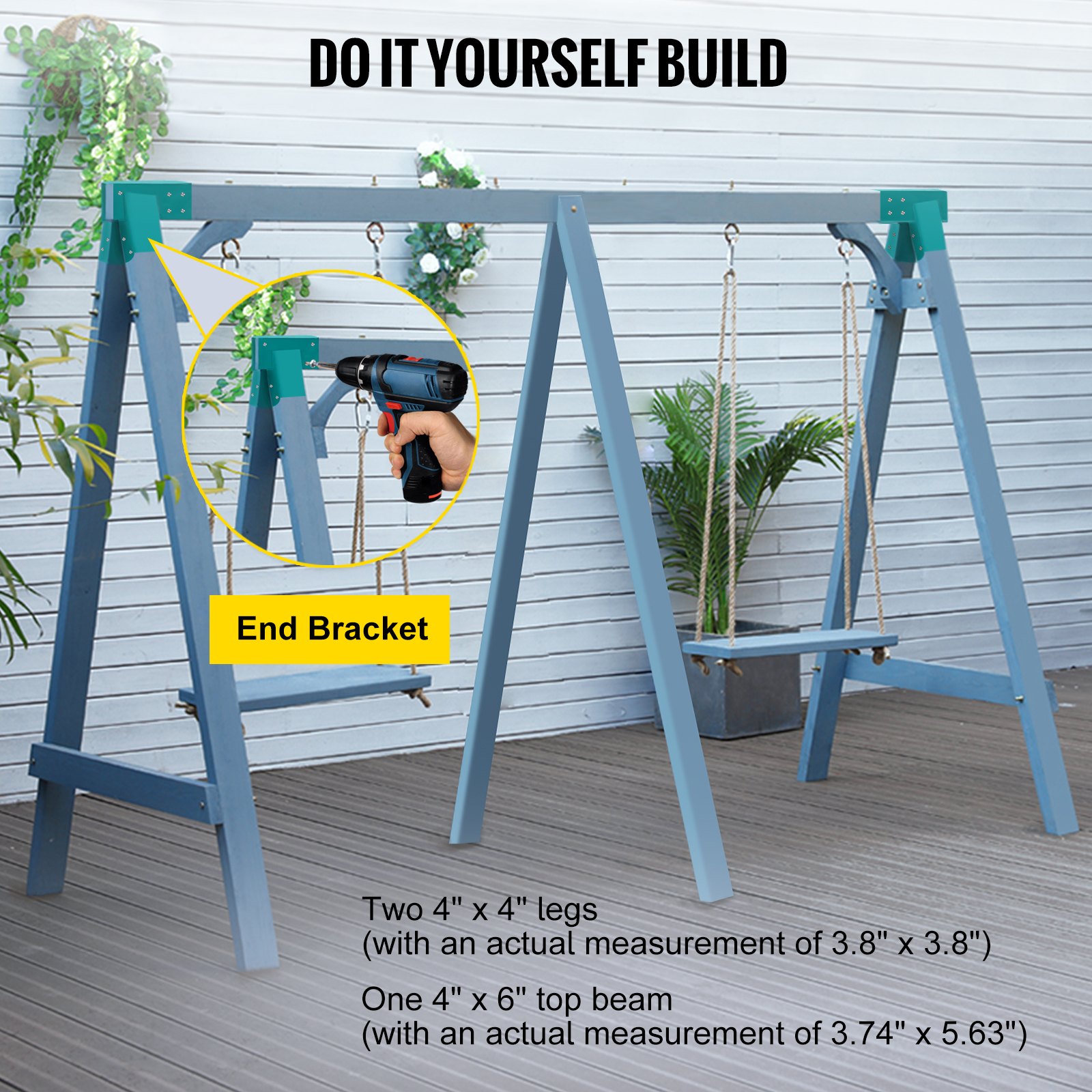 VEVOR Soporte para Columpio 12" Conector de Extremo para Bricolaje en Forma A Juego de Soporte de Columpio Hierro con Recubrimiento en Polvo Conector para Madera 4x4" Pilares y 4x6" Viga Jardín Verde