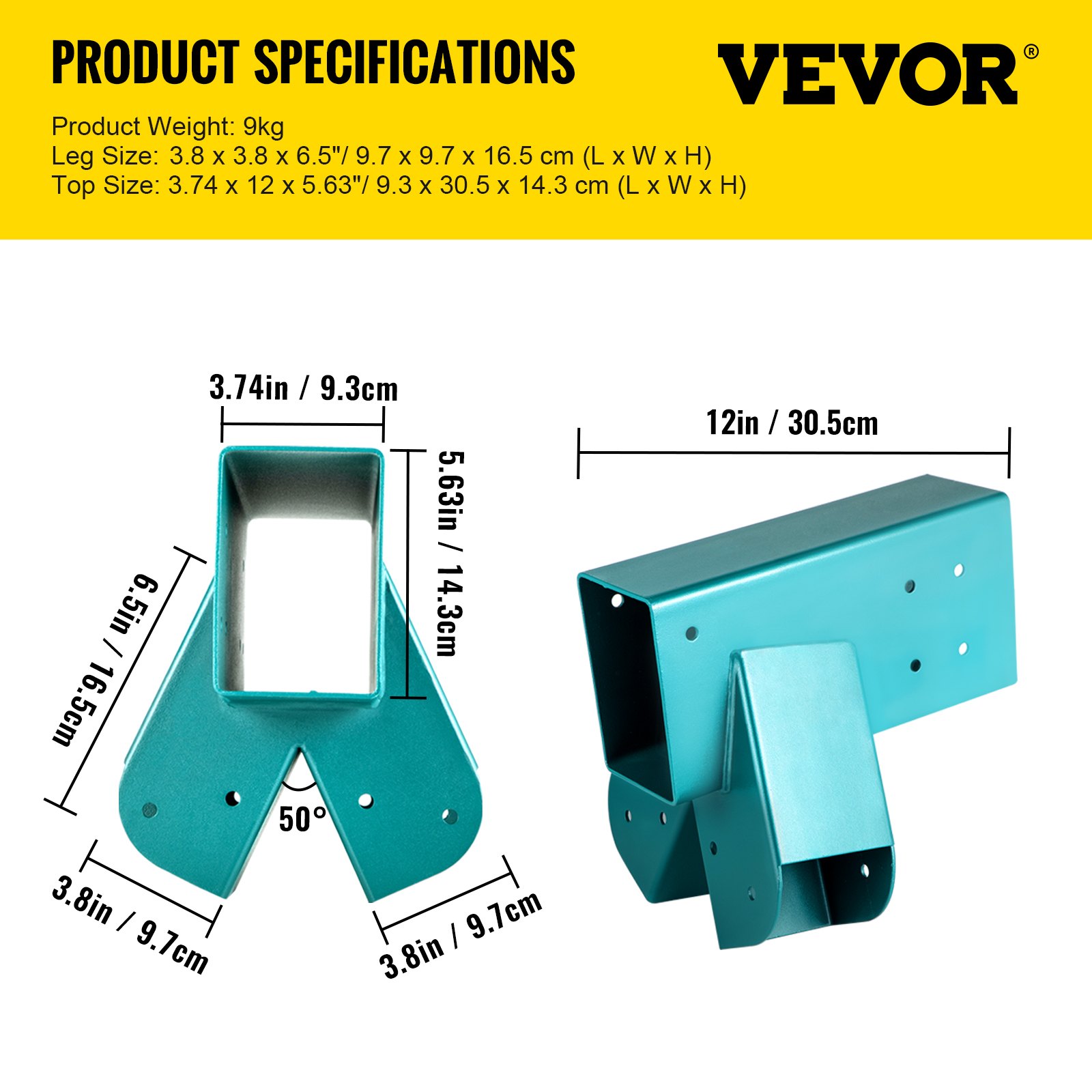 VEVOR Soporte para Columpio 12" Conector de Extremo para Bricolaje en Forma A Juego de Soporte de Columpio Hierro con Recubrimiento en Polvo Conector para Madera 4x4" Pilares y 4x6" Viga Jardín Verde