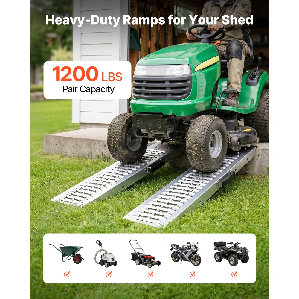 VEVOR Rampas de Carga de Acero para Remolques 2 Piezas, Rampas para Tractor 985 x 225 x 65 mm, Superficie Antideslizante, Capacidad Combinada de 544 kg, para Motocicletas, Cortadoras de Césped