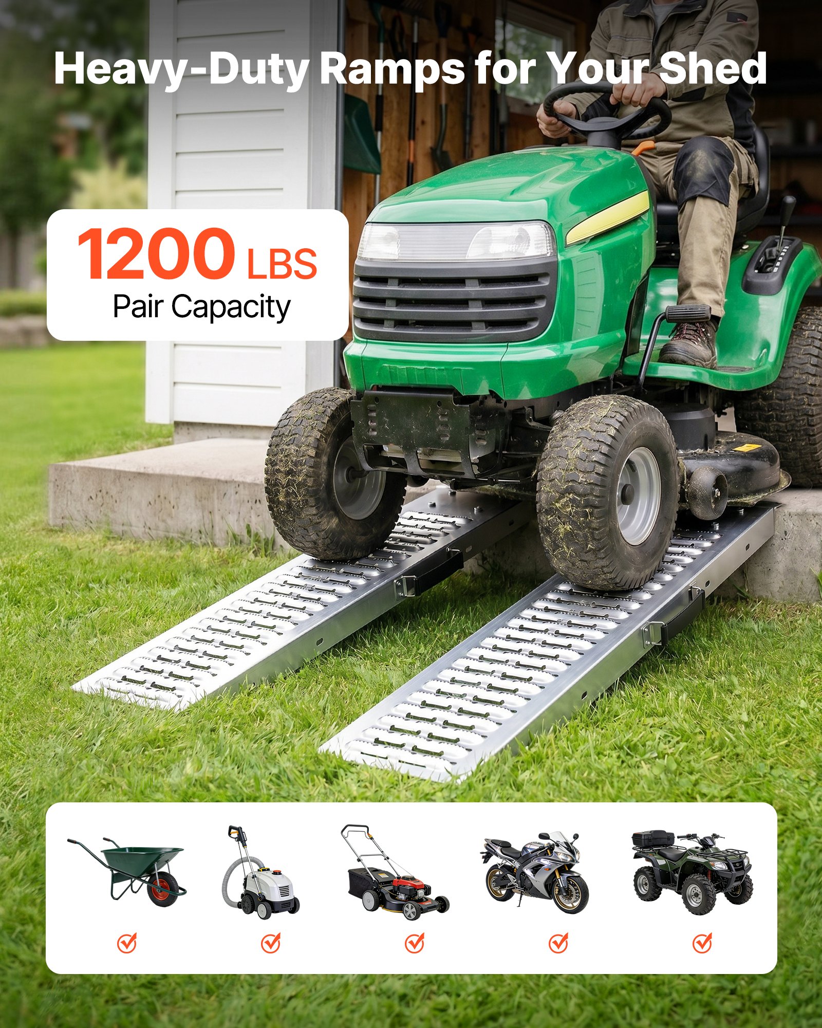 VEVOR Rampas de Carga de Acero para Remolques 2 Piezas, Rampas para Tractor 985 x 225 x 65 mm, Superficie Antideslizante, Capacidad Combinada de 544 kg, para Motocicletas, Cortadoras de Césped