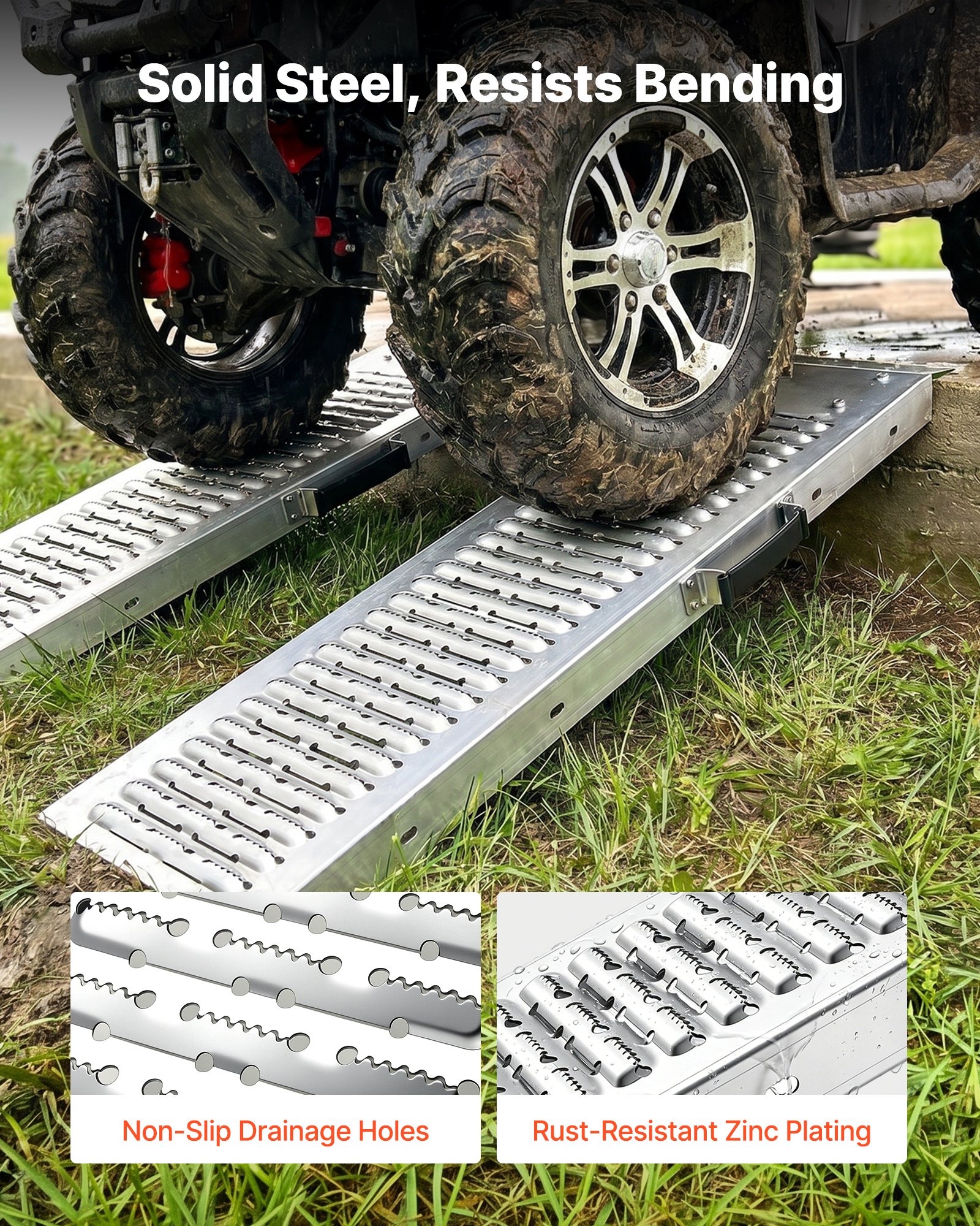VEVOR Rampas de Carga de Acero para Remolques 2 Piezas, Rampas para Tractor 985 x 225 x 65 mm, Superficie Antideslizante, Capacidad Combinada de 544 kg, para Motocicletas, Cortadoras de Césped