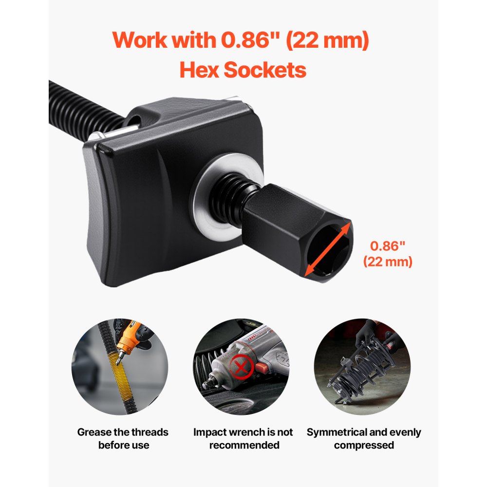 VEVOR Compresor de Resorte de Puntal 2 Piezas Herramienta Compresora de Resortes Helicoidales con Rango de 256 mm Compatible con Llaves Hexagonales de 22 mm para Autos, Camiones, Motocicletas, negro