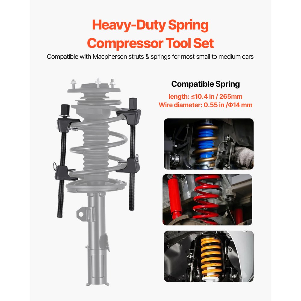VEVOR Compresor de Resorte de Puntal 2 Piezas Herramienta Compresora de Resortes Helicoidales con Rango de 256 mm Compatible con Llaves Hexagonales de 22 mm para Autos, Camiones, Motocicletas, negro