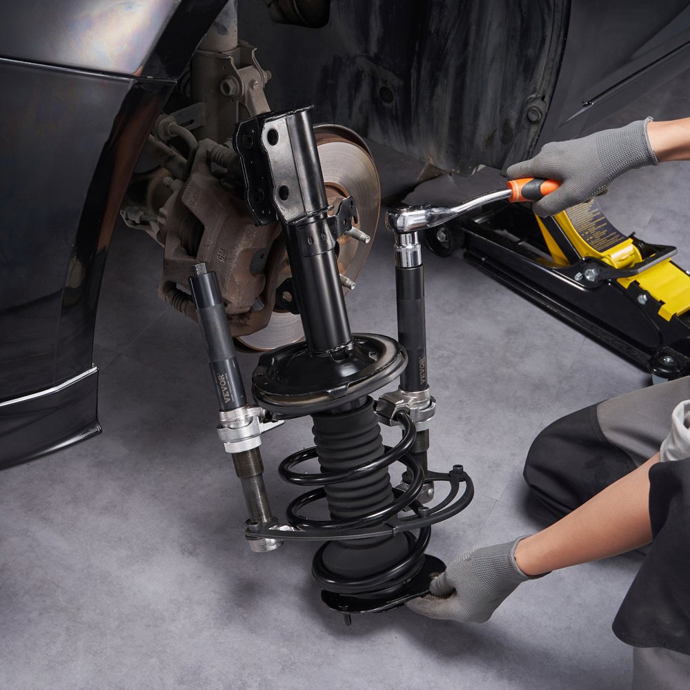 VEVOR Kit de Compresor del Resorte de Amortiguador 1,2 T Carrera 280 mm Tensor de Resorte de Acero 1 Par con Caja de Herramientas y Soporte de Seguridad para Desmontar Resortes de Suspensión de Coches