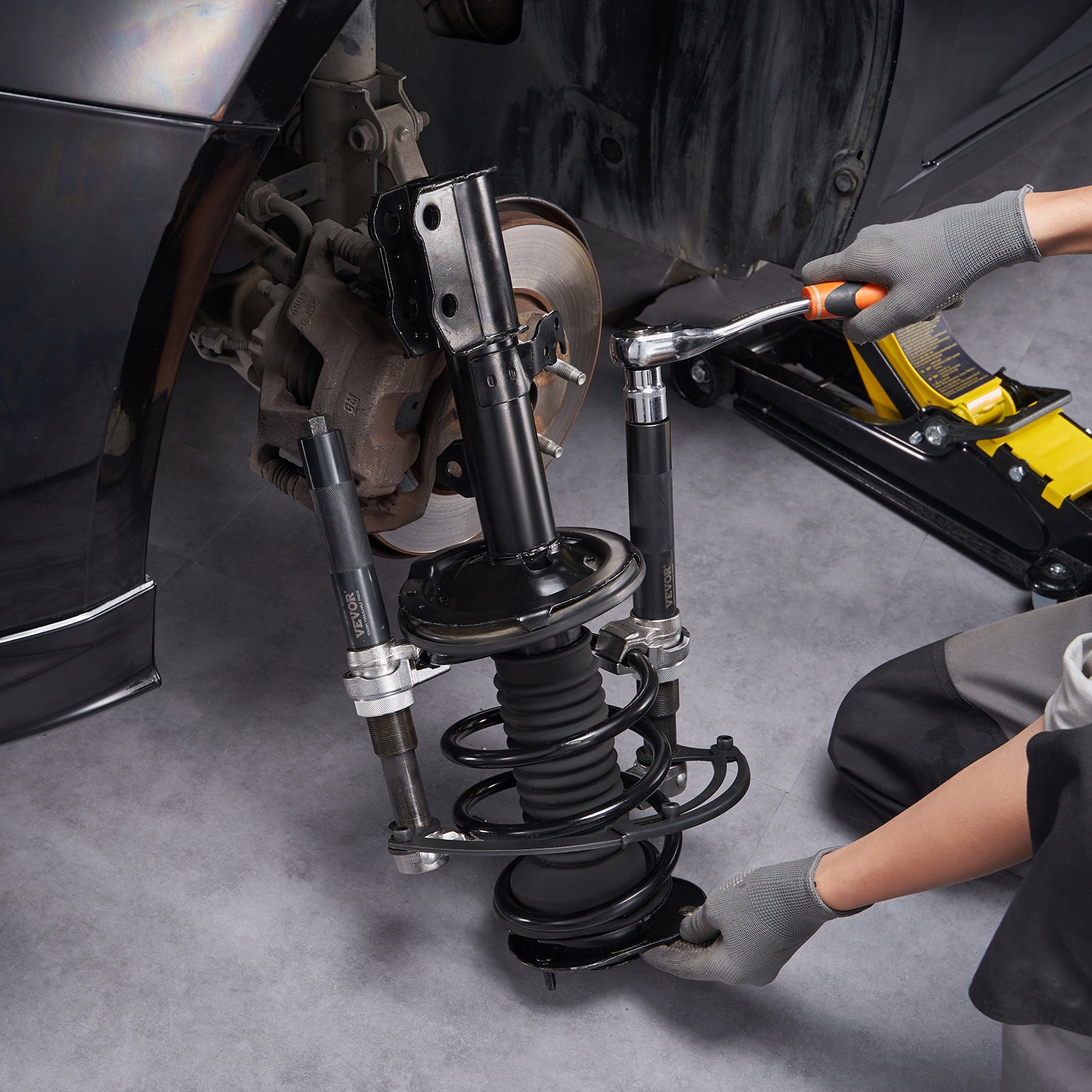 VEVOR Kit de Compresor del Resorte de Amortiguador 1,2 T Carrera 280 mm Tensor de Resorte de Acero 1 Par con Caja de Herramientas y Soporte de Seguridad para Desmontar Resortes de Suspensión de Coches