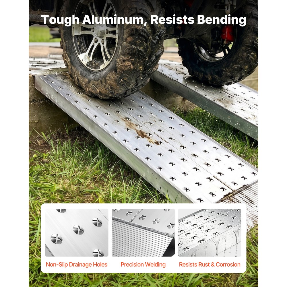 VEVOR Rampas de Carga de Aluminio para Remolques 2 Piezas, Rampas para Tractor 1396 x 304 x 55 mm, Superficie Antideslizante, Capacidad Combinada de 1360 kg, para Motocicletas, Cortadoras de Césped