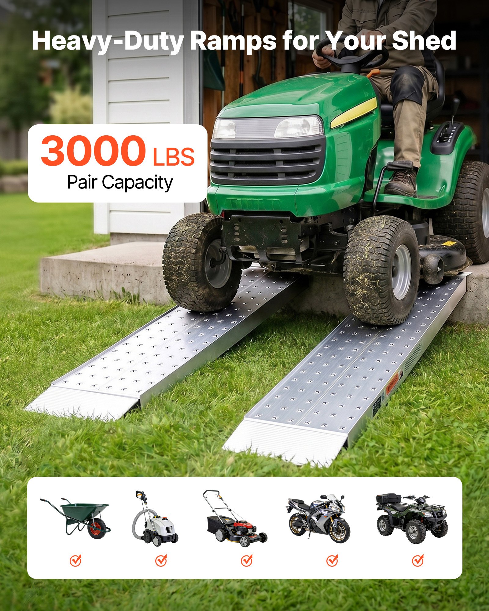 VEVOR Rampas de Carga de Aluminio para Remolques 2 Piezas, Rampas para Tractor 1396 x 304 x 55 mm, Superficie Antideslizante, Capacidad Combinada de 1360 kg, para Motocicletas, Cortadoras de Césped