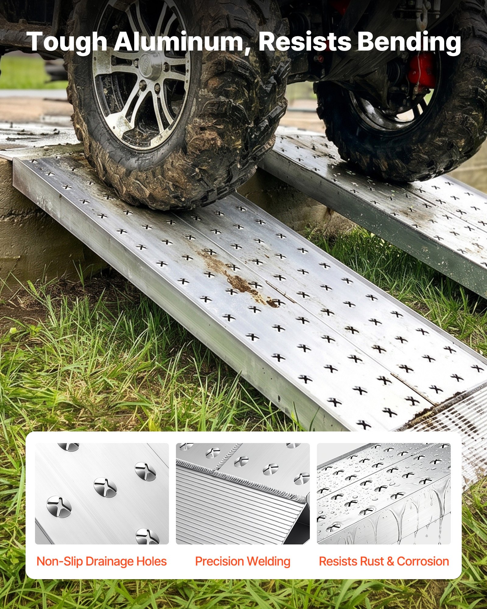 VEVOR Rampas de Carga de Aluminio para Remolques 2 Piezas, Rampas para Tractor 1396 x 304 x 55 mm, Superficie Antideslizante, Capacidad Combinada de 1360 kg, para Motocicletas, Cortadoras de Césped