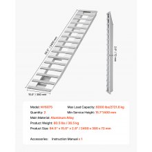 VEVOR Rampas de Carga de Aluminio 2 Piezas 240 x 38 cm con Placas Antideslizantes Capacidad de Carga de 2721,6 kg para Carros, Tractores Agrícolas, Vehículos Todoterreno, Cortacéspedes, Motocicletas