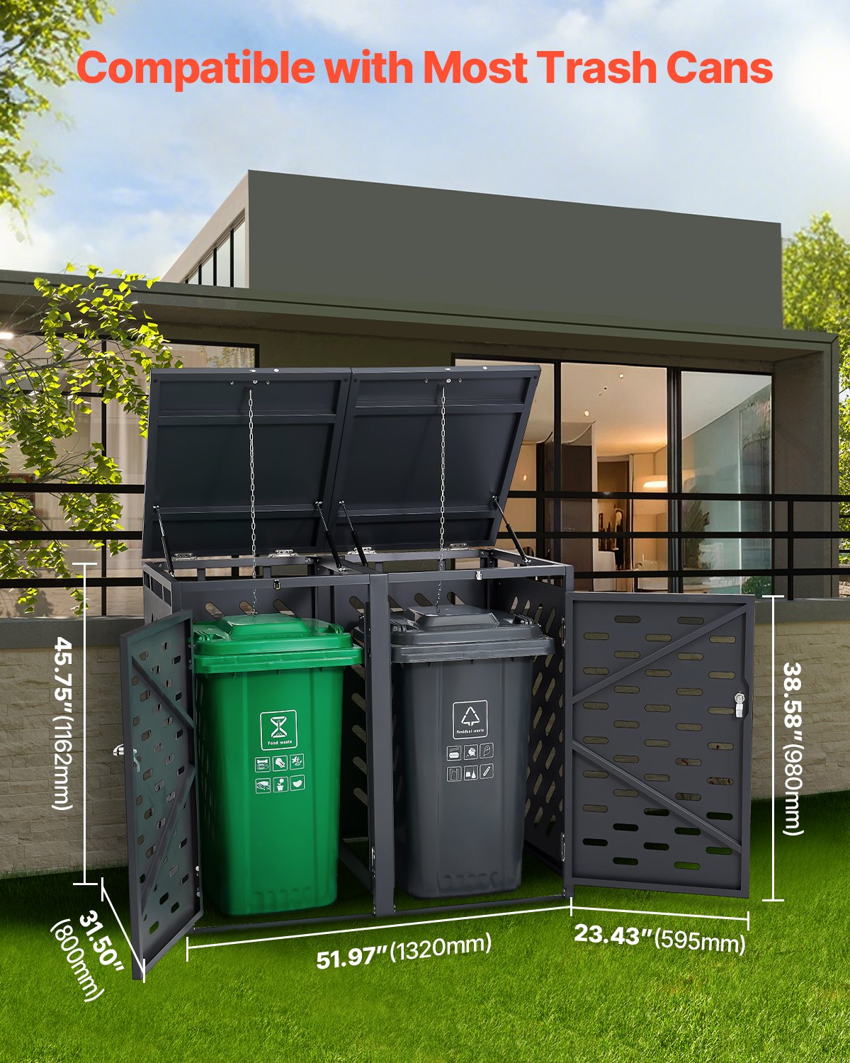 VEVOR Bin Storage Unit, 2 x 240 L Bin Shed, Bin Container, Bin Enclosure, Lockable Bin Storage Shed, for Bins, Garden, Backyard and Terrace