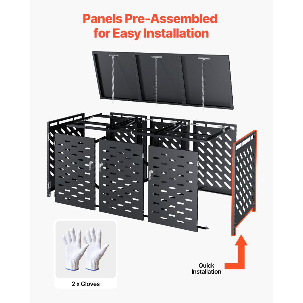 VEVOR Bin Storage Unit, 3 x 240L Bin Shed, Bin Enclosure, Lockable Bin Storage Shed, for Bins, Garden, Backyard and Terrace