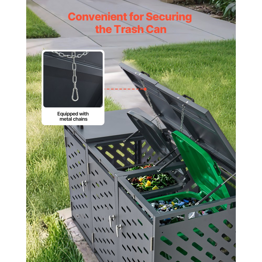 VEVOR Bin Storage Unit, 3 x 240L Bin Shed, Bin Enclosure, Lockable Bin Storage Shed, for Bins, Garden, Backyard and Terrace