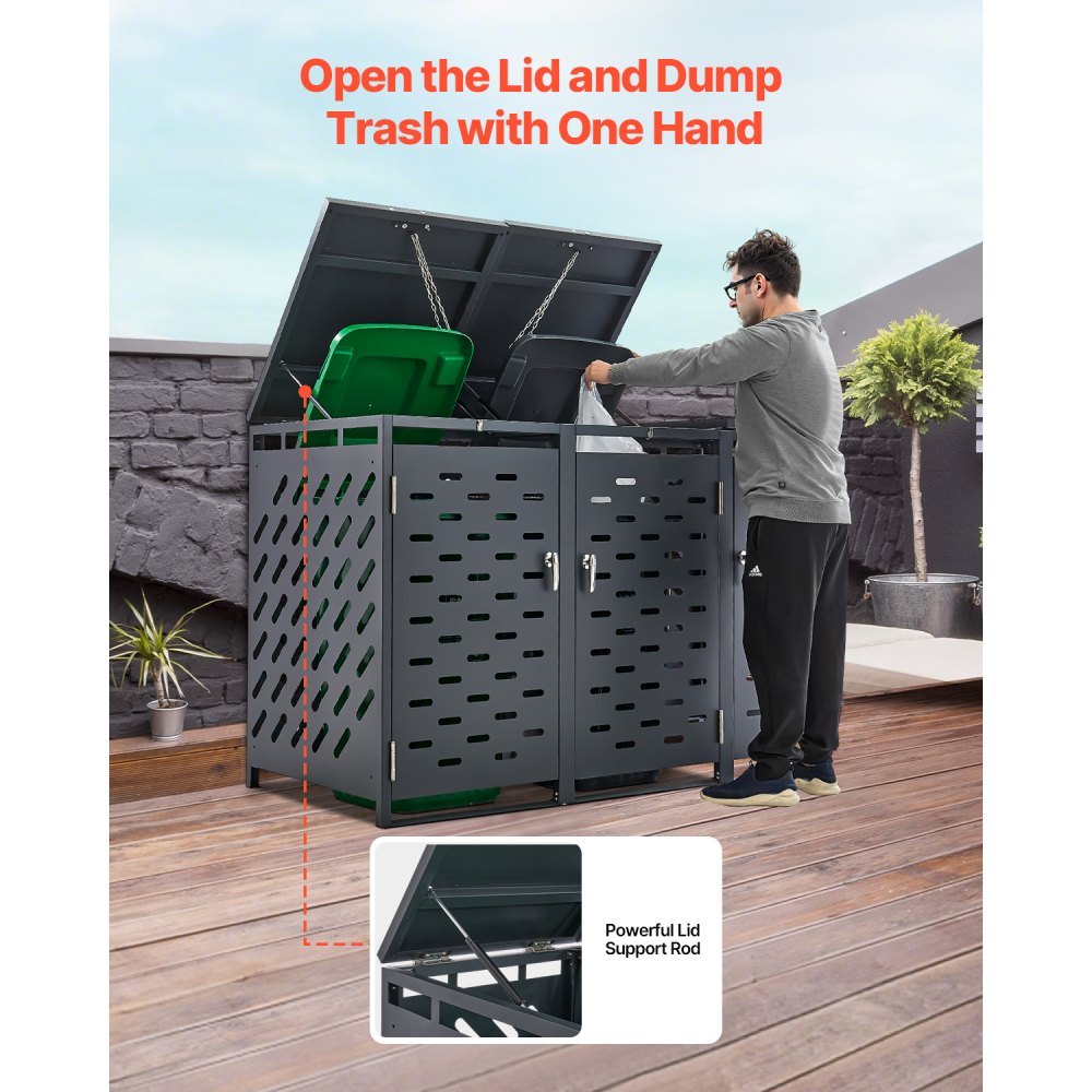 VEVOR Bin Storage Unit, 3 x 240L Bin Shed, Bin Enclosure, Lockable Bin Storage Shed, for Bins, Garden, Backyard and Terrace
