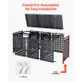 VEVOR Botes de Basura para Exteriores 3 x 240 L con Tapa de Cadena, Gris Oscuro