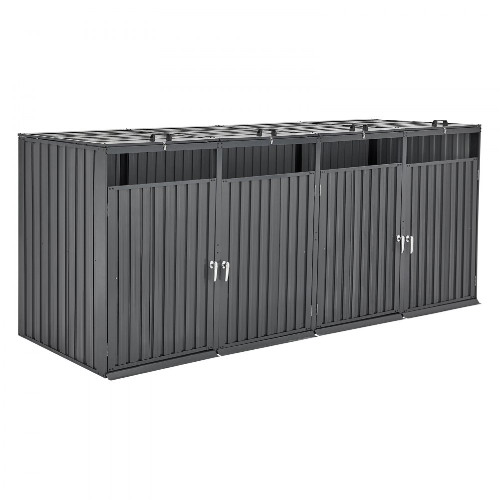 VEVOR Botes de Basura para Exteriores de 4 x 240 L, Armario de Almacenamiento Horizontal Impermeable con Tapa de Cadena, Bote de Basura con Cerradura para Jardín, Patio y Terraza, Gris Oscuro