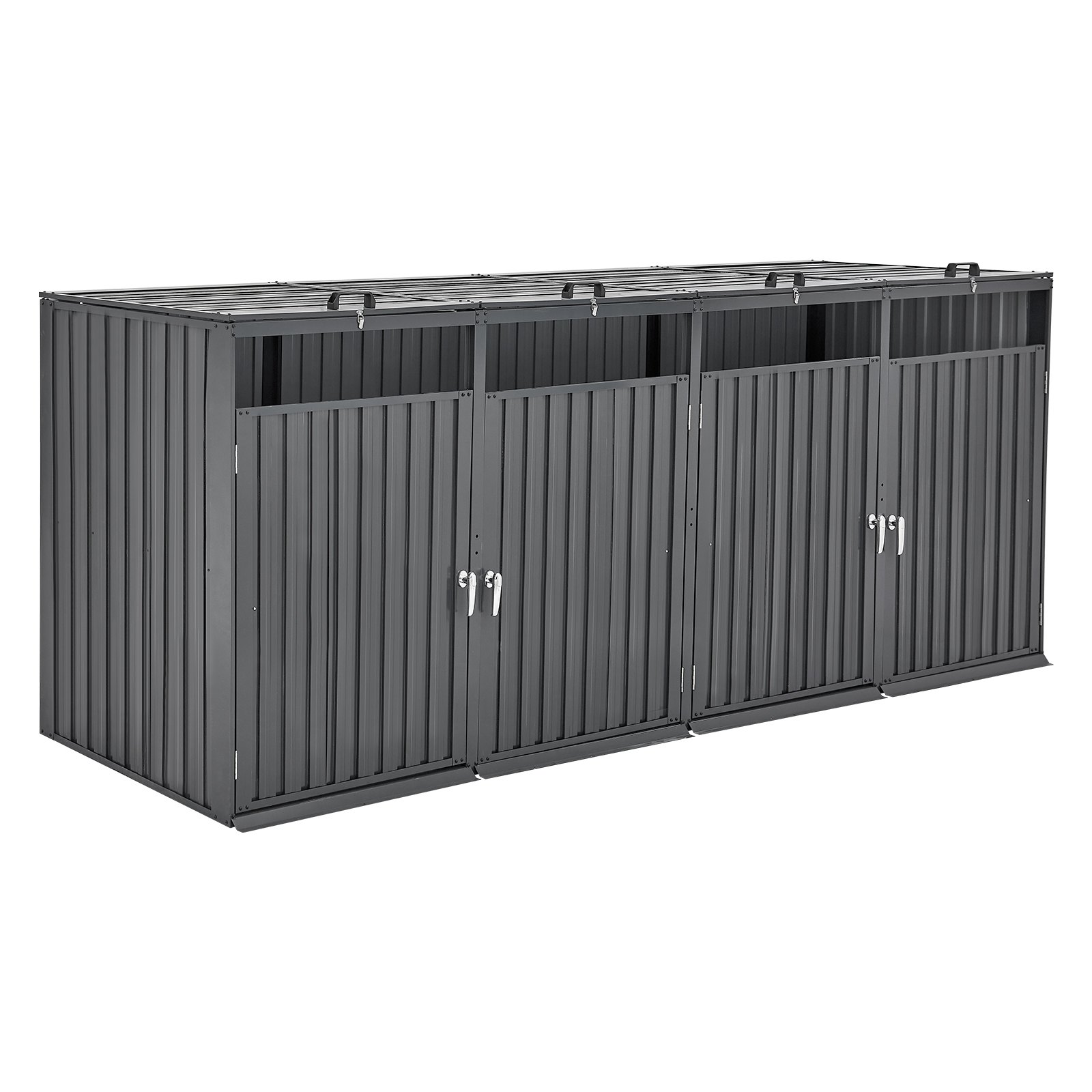 VEVOR Botes de Basura para Exteriores de 4 x 240 L, Armario de Almacenamiento Horizontal Impermeable con Tapa de Cadena, Bote de Basura con Cerradura para Jardín, Patio y Terraza, Gris Oscuro