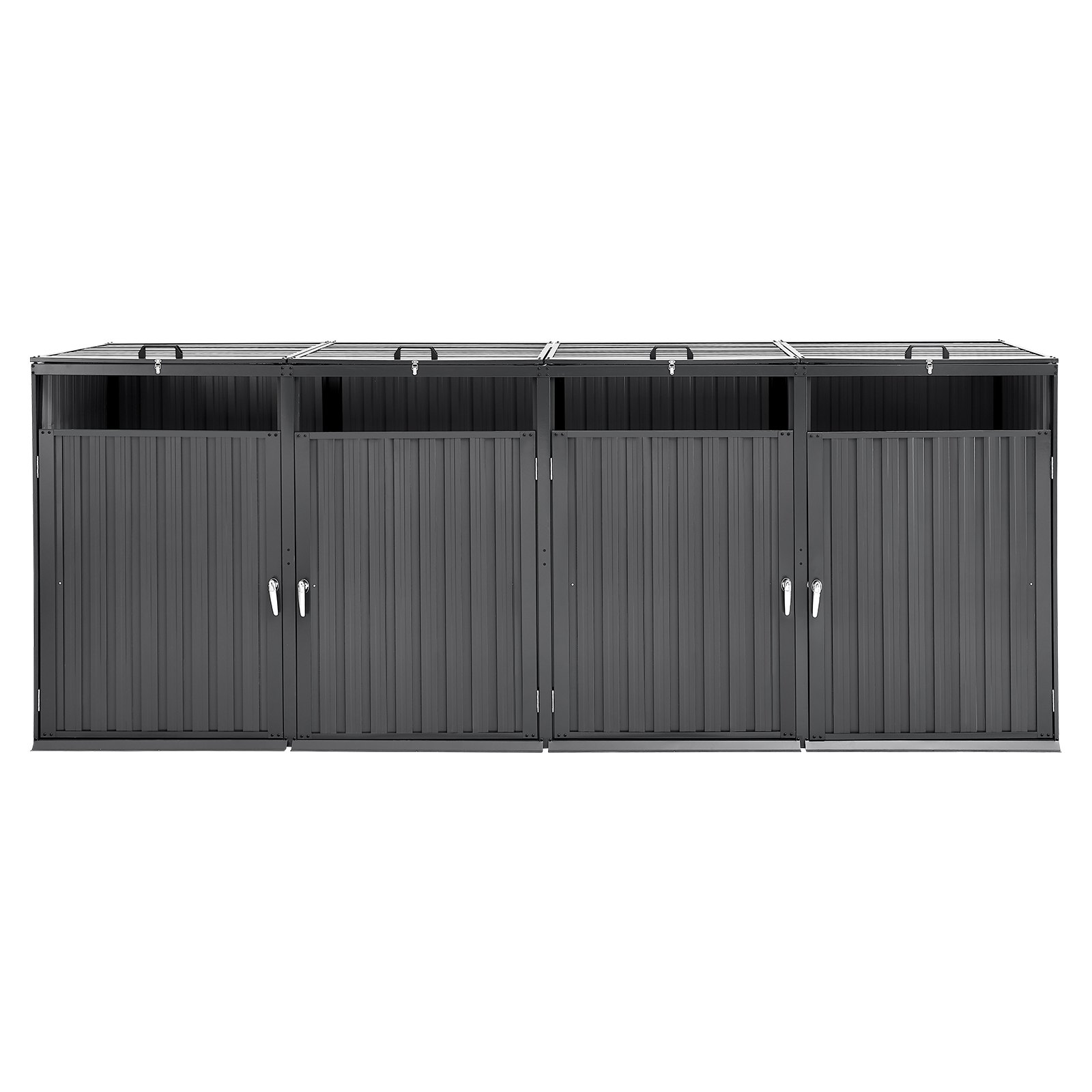 VEVOR Botes de Basura para Exteriores de 4 x 240 L, Armario de Almacenamiento Horizontal Impermeable con Tapa de Cadena, Bote de Basura con Cerradura para Jardín, Patio y Terraza, Gris Oscuro