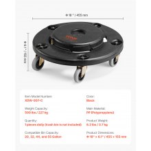 VEVOR Carrito con Ruedas para Contenedores de Basura, Capacidad de 227 kg, Negro