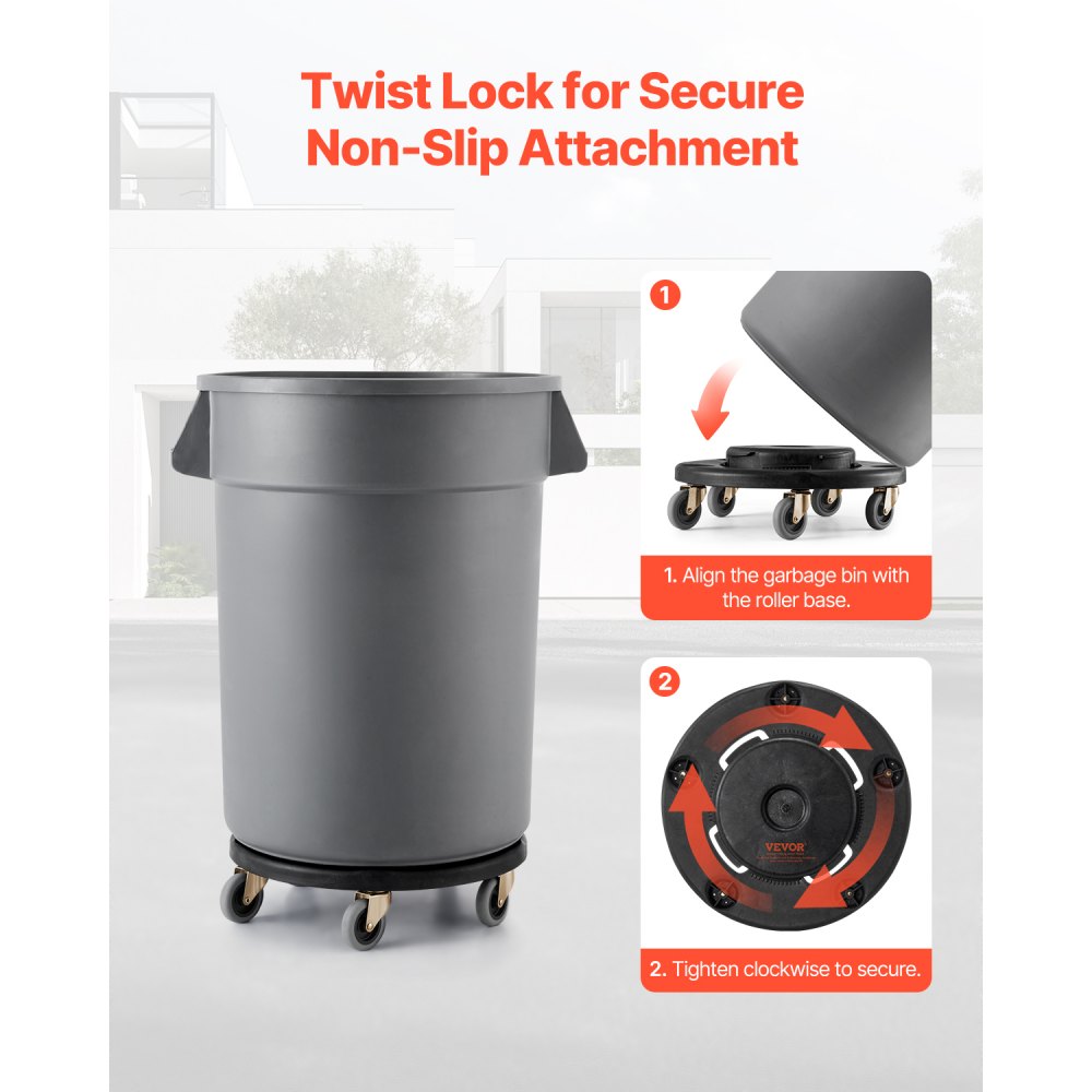 VEVOR bin trolley, suitable for 75.7/121/166.6/208 L bins, 2-pack. Dolly waste bin with 4 lockable wheels, 227 kg capacity, multifunctional trolley, 455x155mm