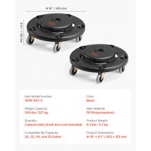VEVOR 2 PCS Carrito con Ruedas para Bote de Basura, Capacidad de 227 kg, Negro