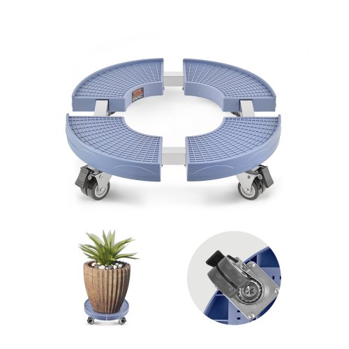 VEVOR Carrito de Bote de Basura, Carrito con Ruedas Multifuncional con 4 Ruedas Bloqueables, Carga de 181,4 kg, Base Redonda con Ruedas para Bote de Basura, Ajustable de 380 mm - 580 mm, Azul