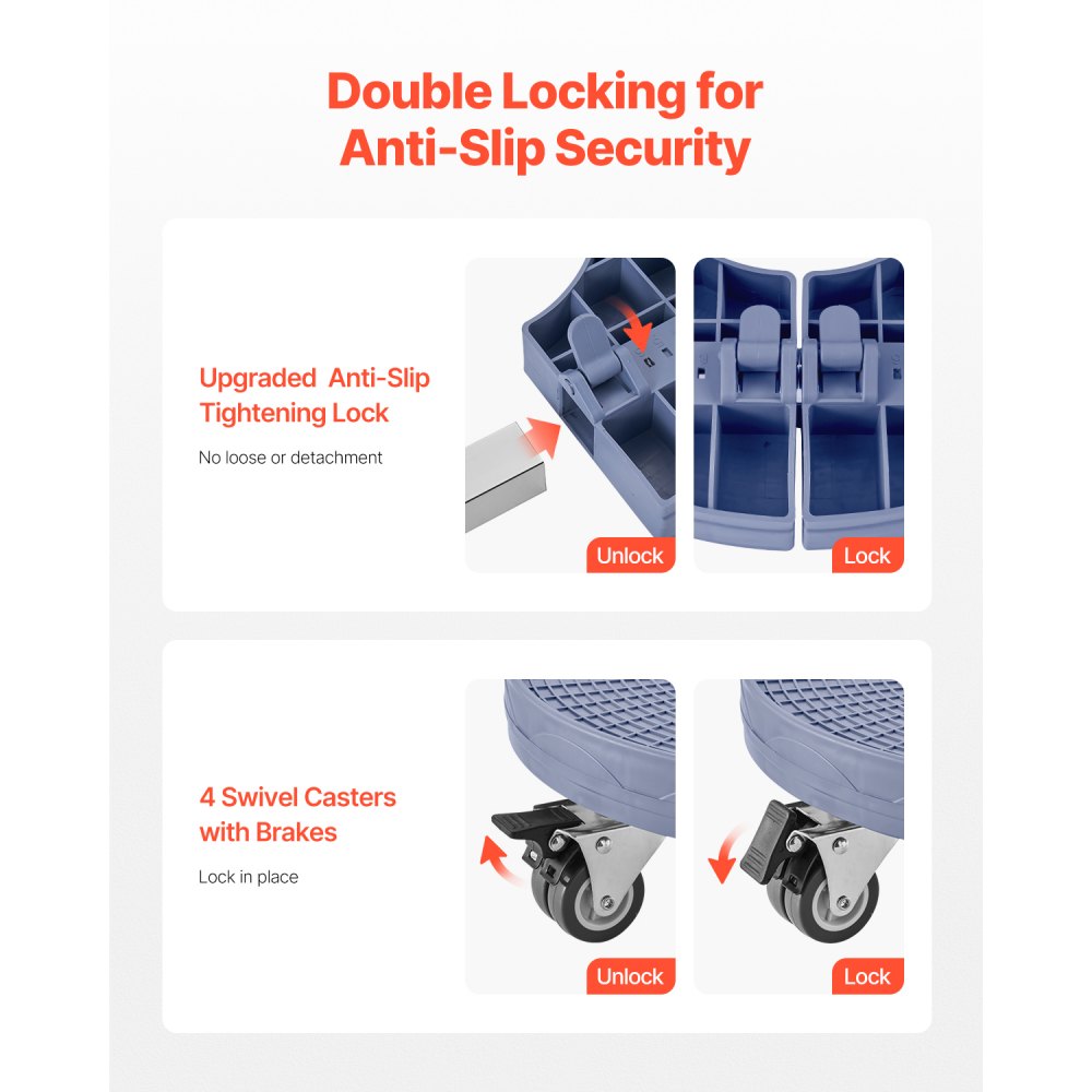 VEVOR bin trolley with 4 lockable wheels, load capacity 181.4 kg, waste bin dolly, 380-580 mm adjustable, robust barrel trolley, plant trolley, multifunctional rolling cart, blue