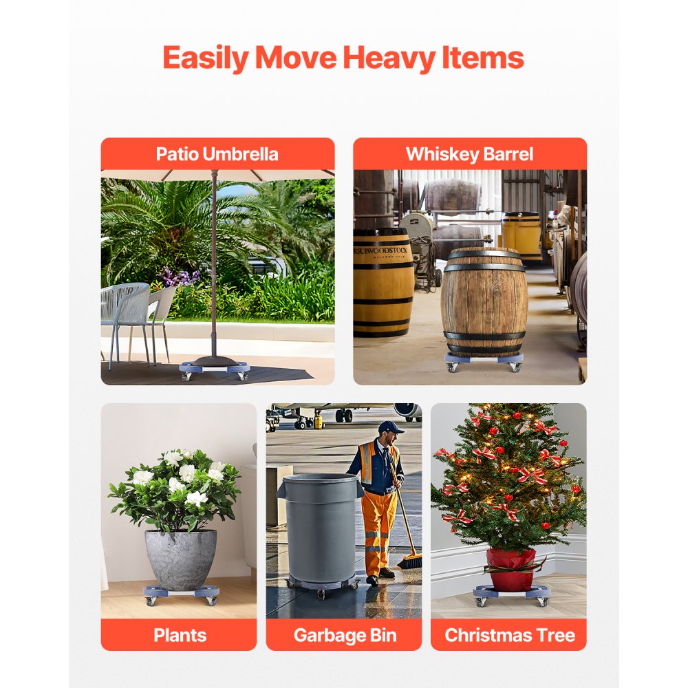 VEVOR bin trolley with 4 lockable wheels, load capacity 181.4 kg, waste bin dolly, 380-580 mm adjustable, robust barrel trolley, plant trolley, multifunctional rolling cart, blue