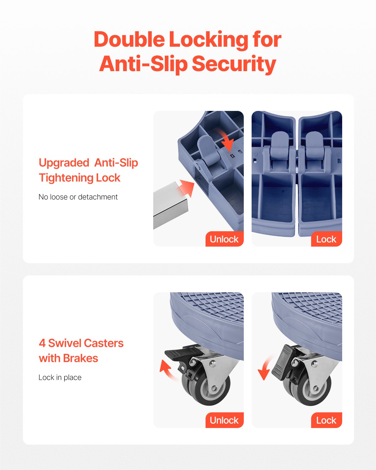 VEVOR bin trolley with 4 lockable wheels, load capacity 181.4 kg, waste bin dolly, 380-580 mm adjustable, robust barrel trolley, plant trolley, multifunctional rolling cart, blue