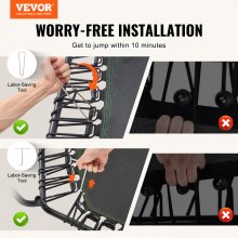 VEVOR Mini Trampolín de Ejercicio para Interiores con Asa 1385 x 1240 mm Negro