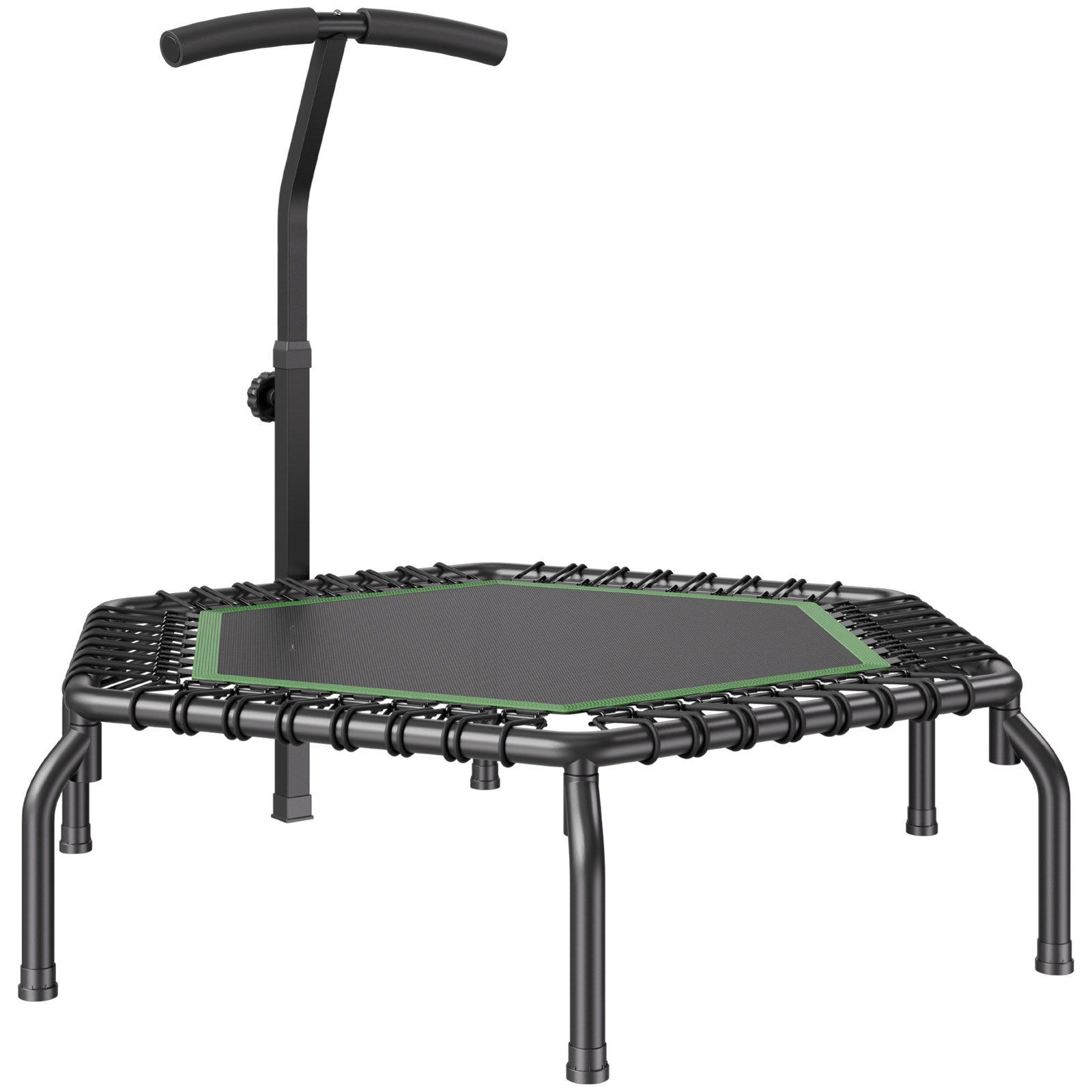 VEVOR Mini Trampolín de Ejercicio, Carga 205 kg, Trampolín Pequeño Estable y Silencioso con Mango de Espuma de Altura Ajustable en 3 Niveles, para Entrenamiento en Interiores/Jardín, 1385 x 1240 mm