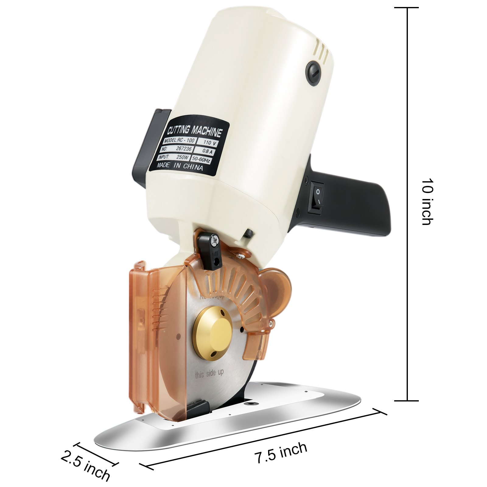 VEVOR Máquina de Corte de Tela 250 W Espesor de Corte 25,4 mm Tijeras de Tela Eléctrica Hoja Octágona de Acero de Aleación Cortador de Tela para Cortar Tela de Algodón, Lana, Lino, Cuero, Alfombra
