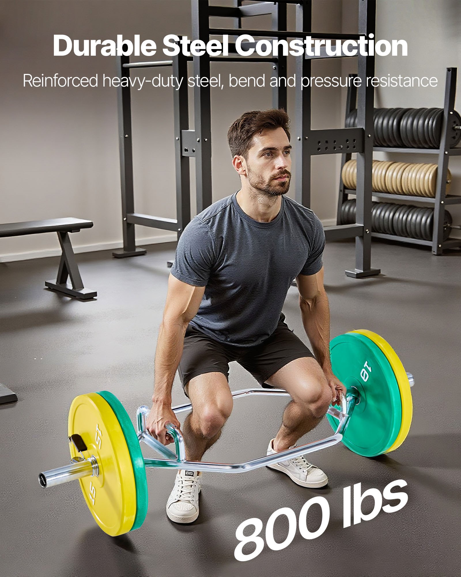 VEVOR Barra Hexagonal, Capacidad de 360 kg, Barras para Encogimientos de Hombros con Agarres Moleteados, Equipo de Levantamiento de Pesas y Entrenamiento de Fuerza, 1425 x 580 x 147 mm, Plata