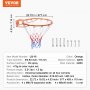 VEVOR Aro de Baloncesto Diámetro Exterior 483mm Canasta de Baloncesto de Acero al Carbono con Red Pieza de Repuesto de Portería de Baloncesto Montada en Pared para Entrenamiento de Baloncesto, Naranja