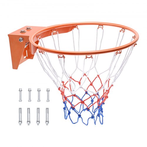 VEVOR Aro de Baloncesto Diámetro Exterior 480mm Canasta de Baloncesto de Acero al Carbono con Red Pieza de Repuesto de Portería de Baloncesto Montada en Pared para Entrenamiento de Baloncesto, Naranja