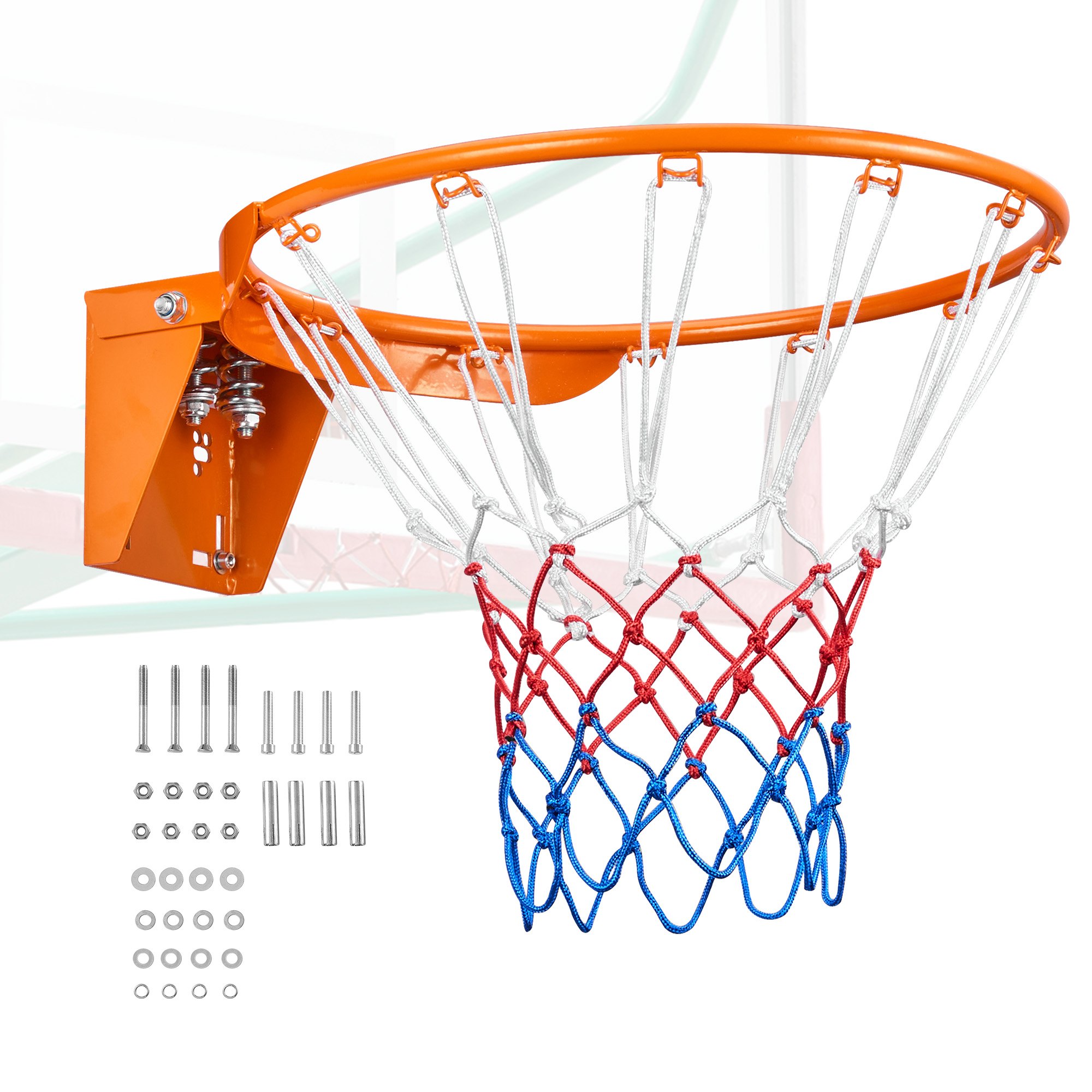 VEVOR Aro de Baloncesto Diámetro Exterior 480mm Canasta de Baloncesto de Acero al Carbono con Red Pieza de Repuesto de Portería de Baloncesto Montada en Pared para Entrenamiento de Baloncesto, Naranja