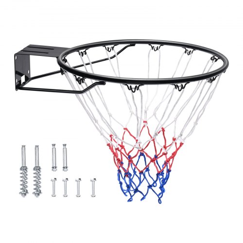 VEVOR Aro de Baloncesto Diámetro Exterior 483 mm Canasta de Baloncesto de Acero al Carbono con Red Pieza de Repuesto de Portería de Baloncesto Montada en Pared para Entrenamiento de Baloncesto, Negro
