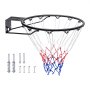 Aro de baloncesto VEVOR con red tricolor, soporte de montaje en pared y hardware de montaje.