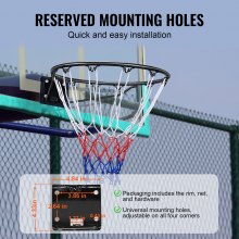 VEVOR Aro de Baloncesto Diámetro Exterior 483 mm Canasta de Baloncesto de Acero al Carbono con Red Pieza de Repuesto de Portería de Baloncesto Montada en Pared para Entrenamiento de Baloncesto, Negro