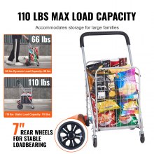 VEVOR Carrito de compras plegable, capacidad de carga máxima de 110 libras, carrito de comestibles con ruedas giratorias, cesta de lavandería plegable resistente, compacto, ligero, equipaje plegable