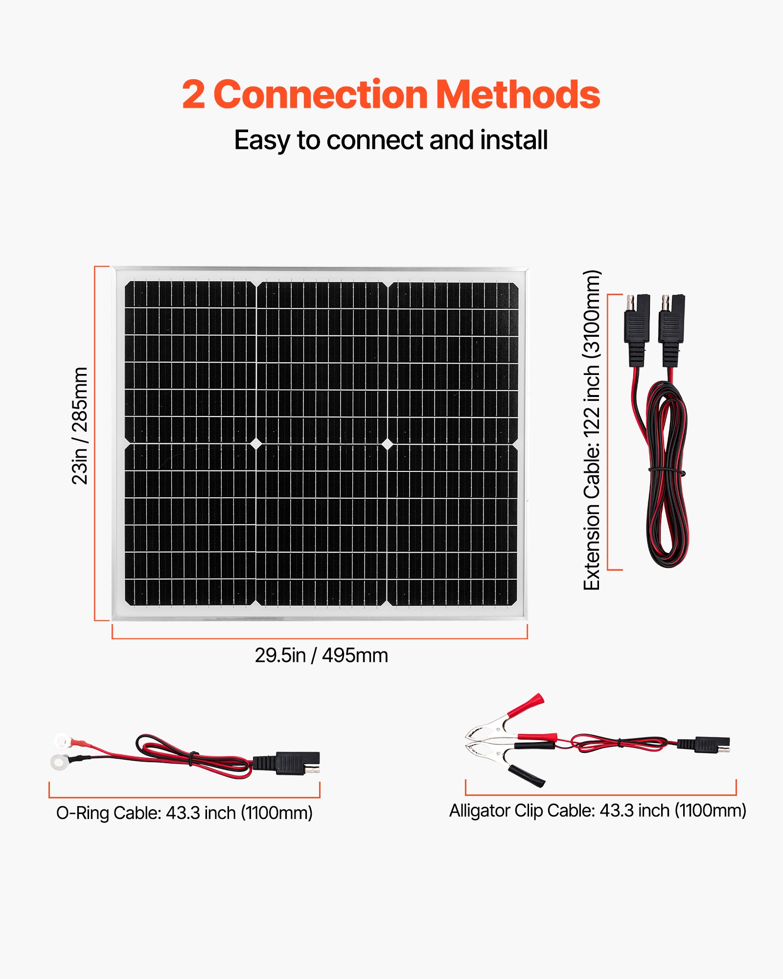 VEVOR Cargador Batería Solar 50 W, Células Monocristalinas, Controlador MPPT Externo, IP65 Resistente al Agua, para Coches, Barcos, Autocaravanas, Remolques y Techos Planos, Soporte No Incluido