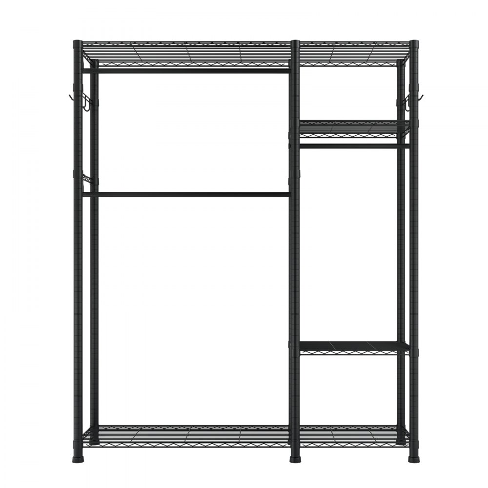 VEVOR Perchero Ajustable, con 3 Barras y Capacidad de Carga de 363 kg, Acero al Carbono, 6 Estantes y 8 Ganchos, para Dormitorio, Tienda de Ropa, Guardarropa y Pasillo, Negro, 114 x 42 x 194 cm