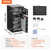 VEVOR Caja Fuerte Doble Puerta 155,74L con Cerradura de Contraseña, Llave, Negro