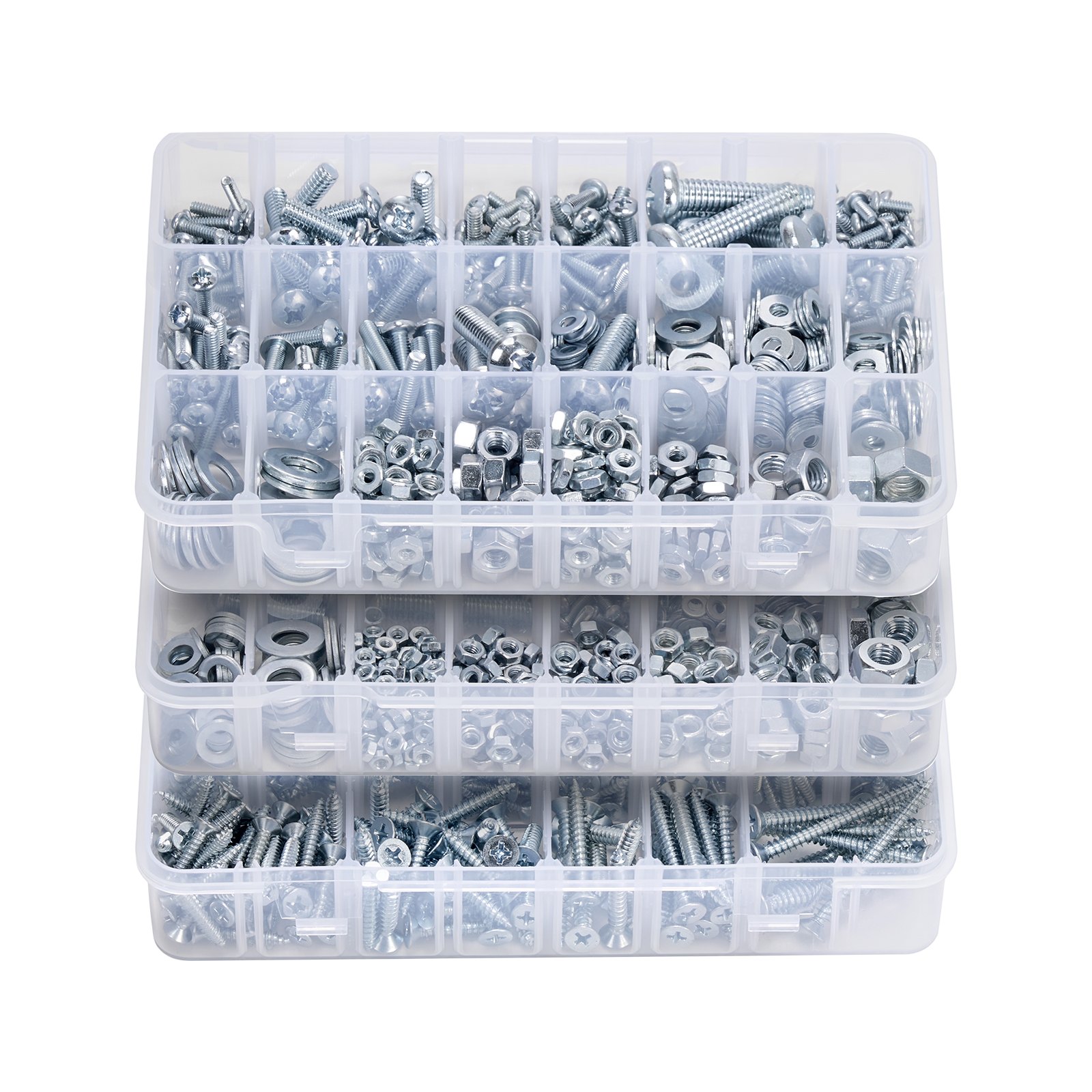 VEVOR Kit Surtido de 2250 Tornillos y Tuercas para Máquina Métricos e Imperiales y Arandelas Planas, Acero Aleación M3/M4/M5/M6/M8, Varios Tamaños, para Ensamblaje de Equipos y Vehículos, Blanco